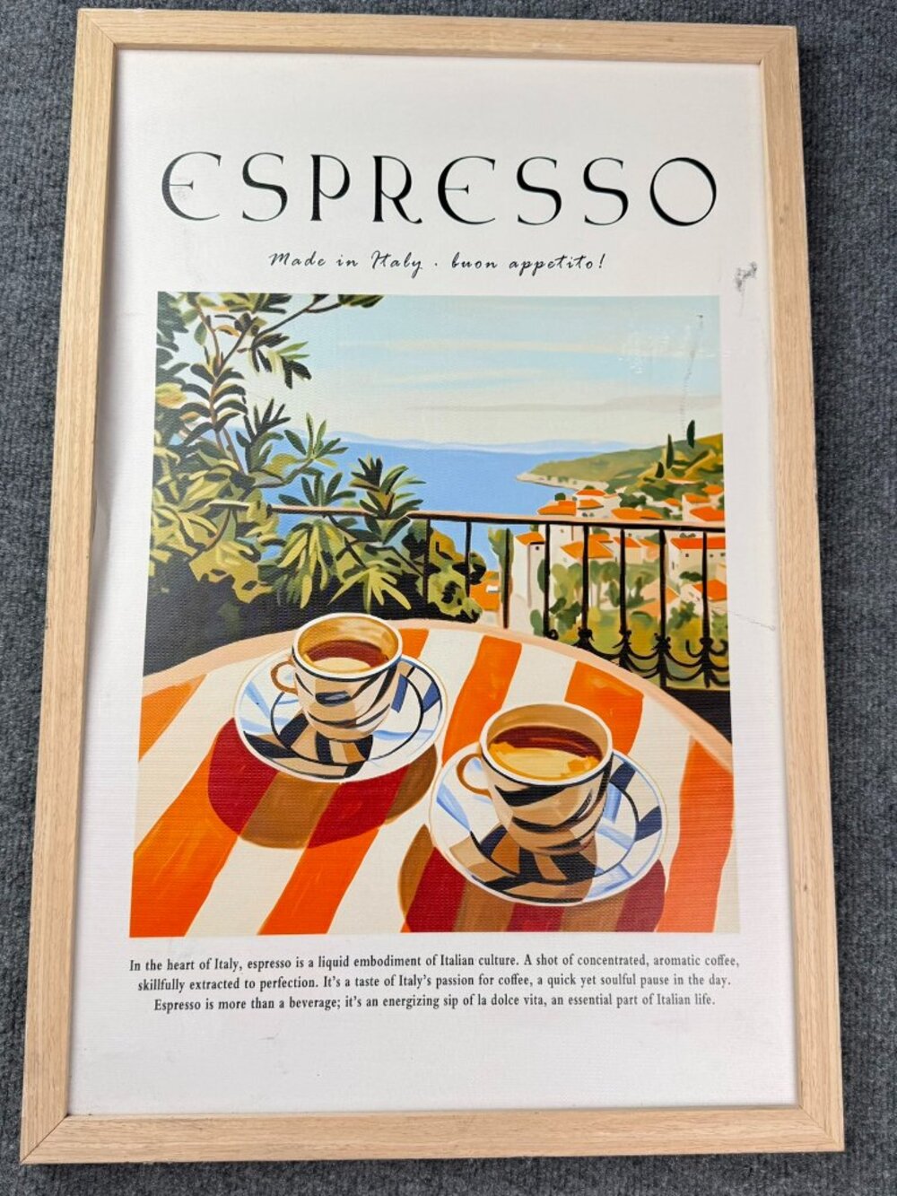 Espresso Made in Italy Framed Canvas Print 26" x 17" Retro Kitchen Wall Decor